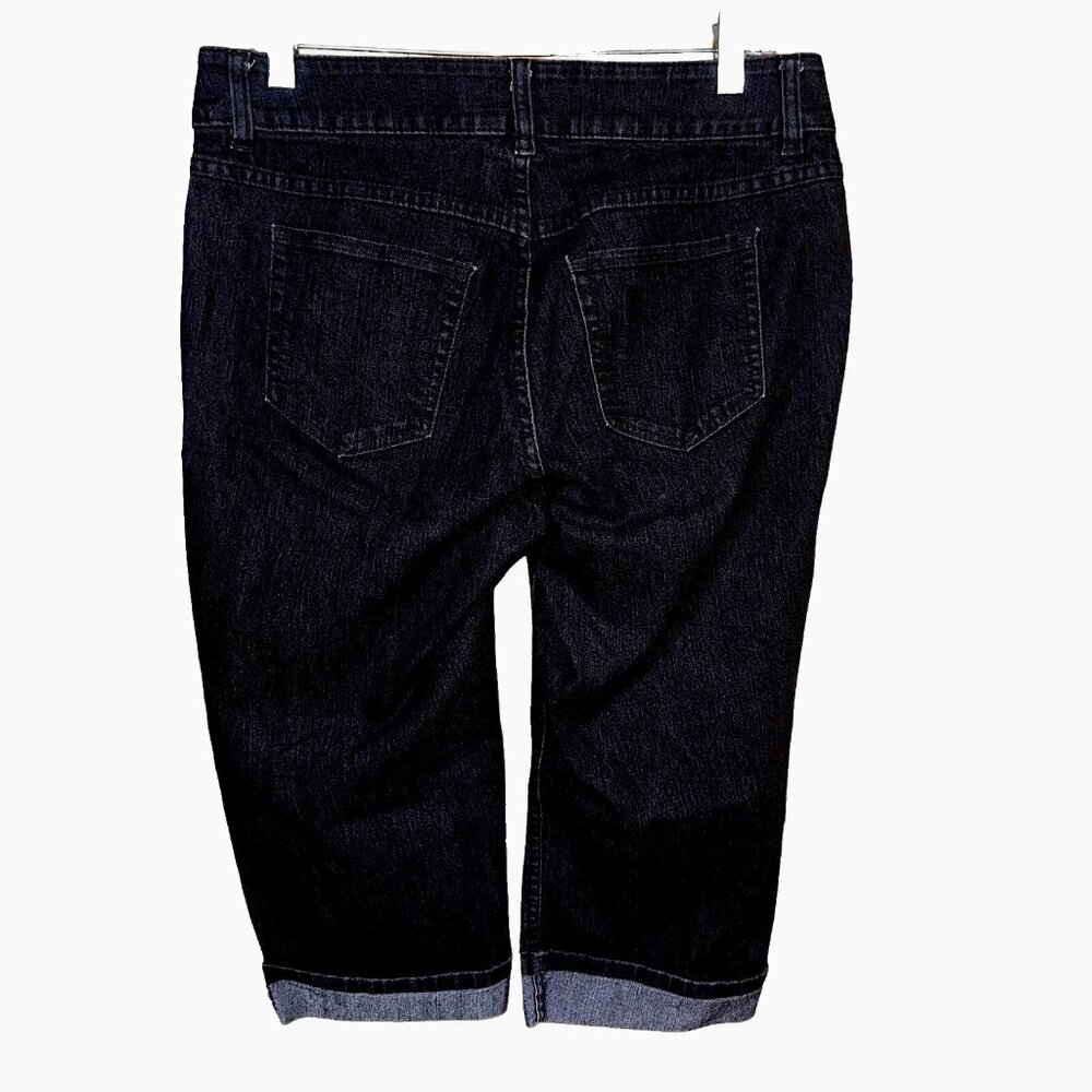 Riders by Lee Dark Wash Black Capri Jeans 8M Cuffed Mid Rise Y2K Casual Chic - Picture 3 of 5